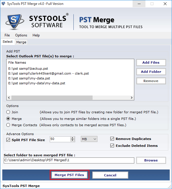 Click On Merge PST Files
