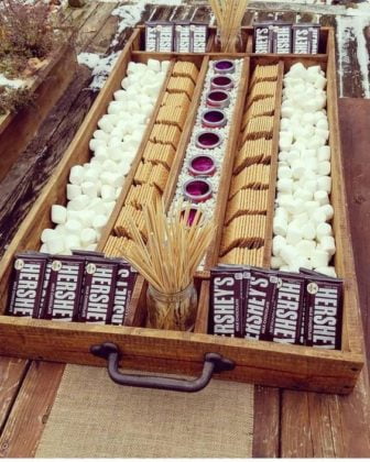 A wooden food station