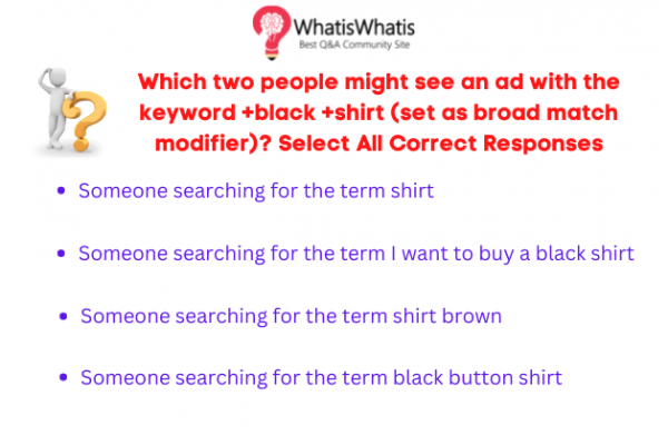 Which two people might see an ad with the keyword +black +shirt (set as broad match modifier)? Select All Correct Responses
