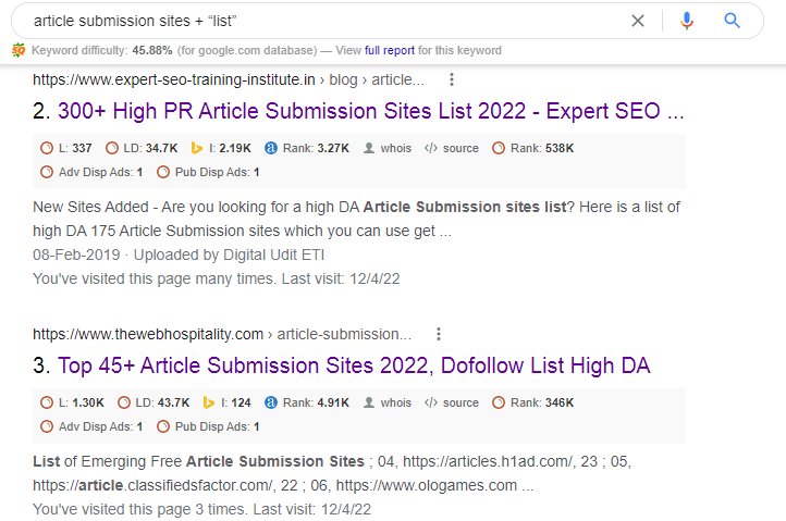 Article Submission Sites List Searching in Google