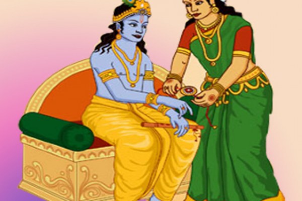 Which one of the following tied Rakhi to Lord Krishna?